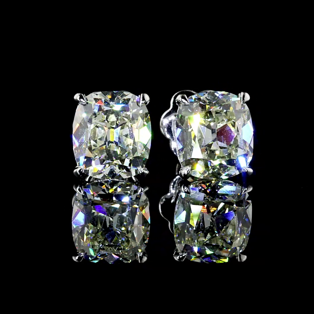 Lab-Grown 4.07 Carat Antique Cushion I-J-VS1 Diamond 14K WG Studs Earring