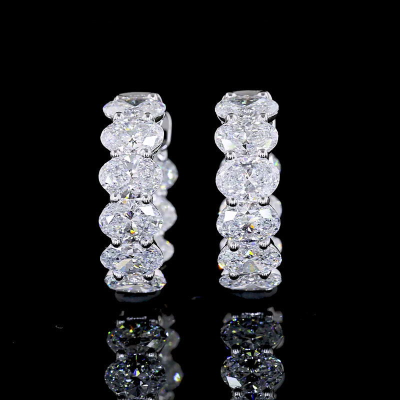 Lab-Grown 3.07 Carat Oval E-VS Diamond 14K White Gold Huggies Earrings