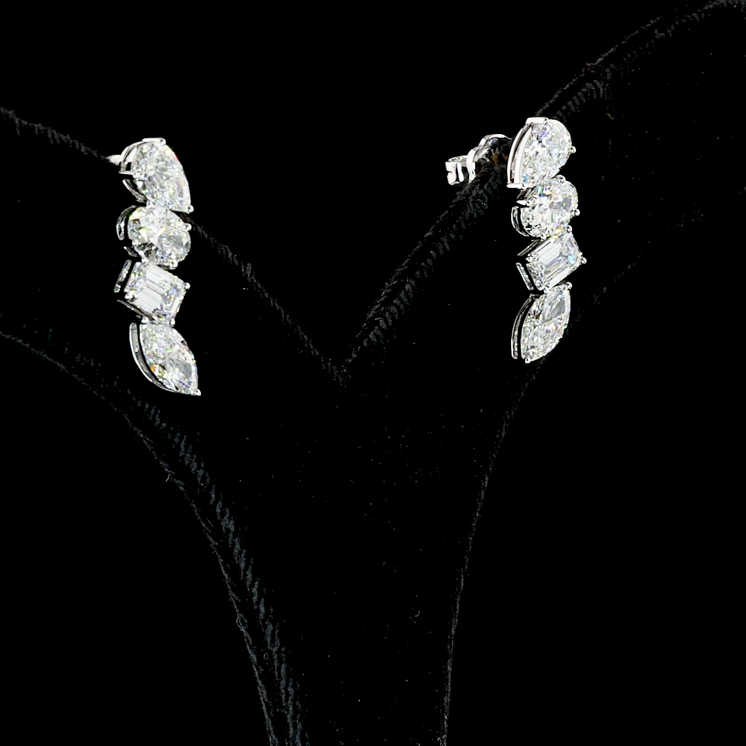 Lab-Grown 4.1 Carat MIX F-VVS2 Diamond 14K White Gold Crawler Earrings