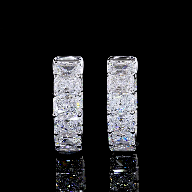 Lab-Grown 2.8 Carat Radiant E-VS Diamond 14K White Gold Huggies Earrings