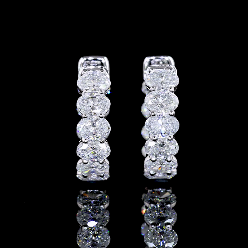 Lab-Grown 2.03 Carat Oval E-VS Diamond 14K White Gold Huggies Earrings