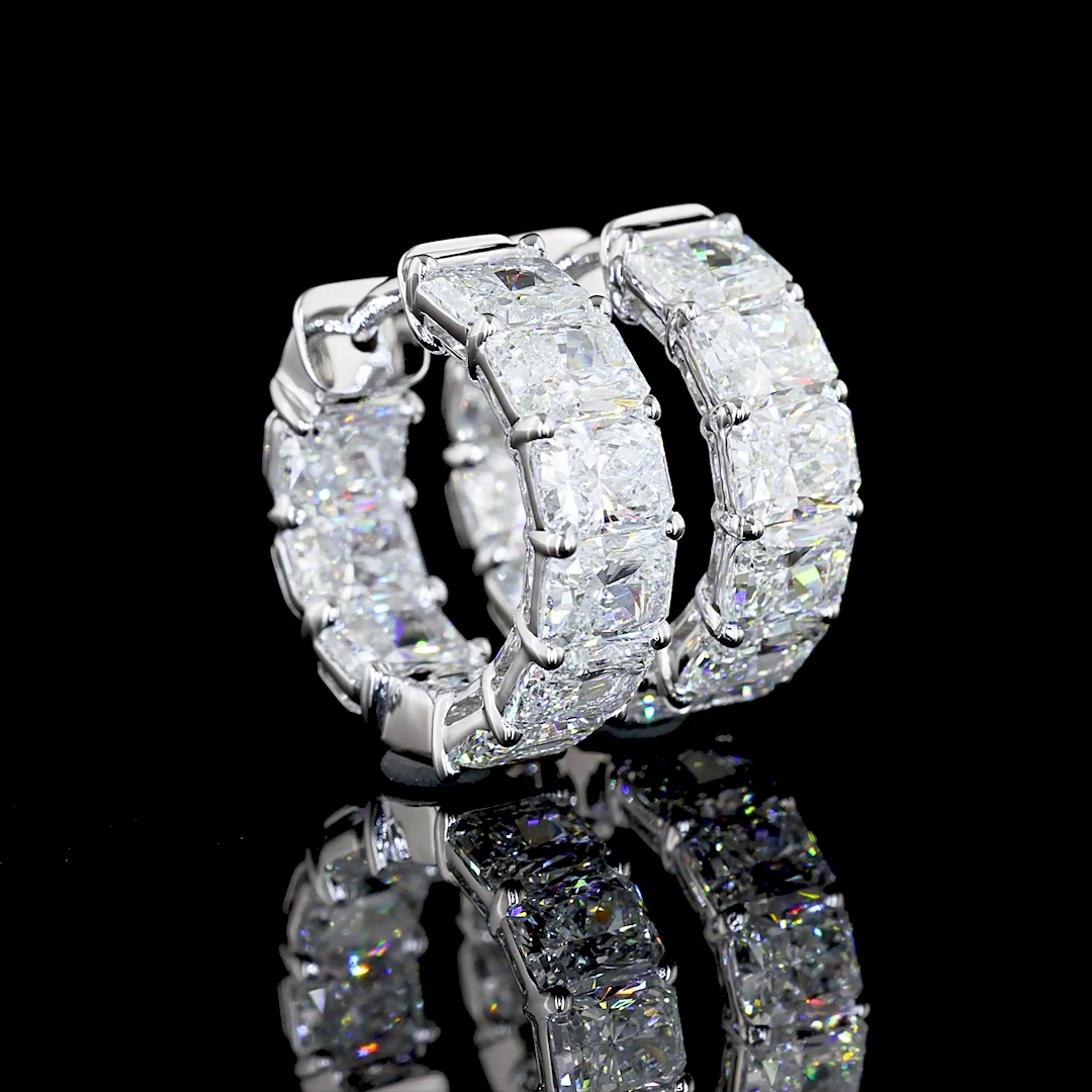 Lab-Grown 5.15 Carat Emerald E-VS Diamond 14K White Gold Huggies Earrings