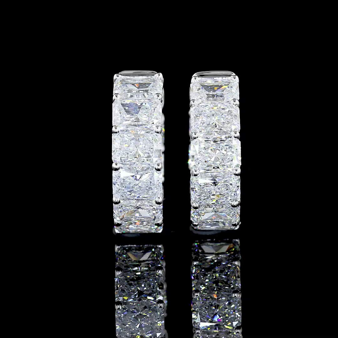 Lab-Grown 5.15 Carat Emerald E-VS Diamond 14K White Gold Huggies Earrings