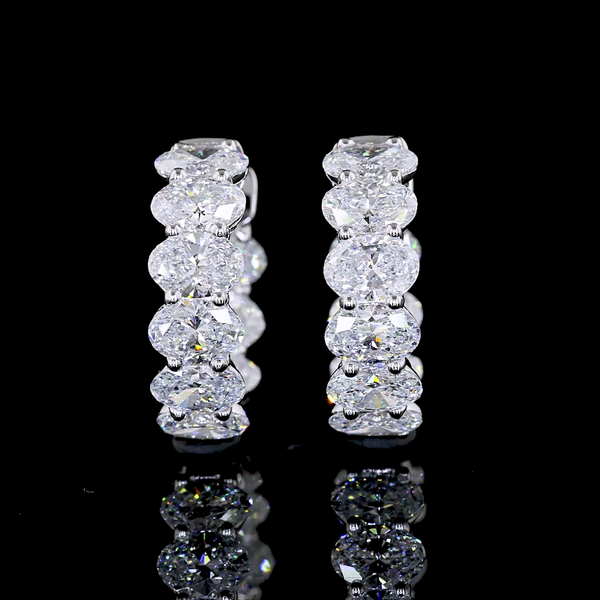 Lab-Grown 3.1 Carat Oval E-VS Diamond 14K White Gold Huggies Earrings