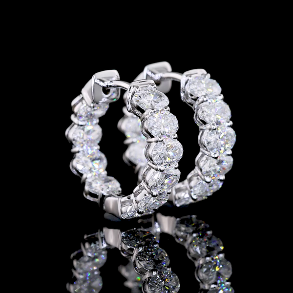 Lab-Grown 2.06 Carat Oval E-VS Diamond 14K White Gold Huggies Earrings