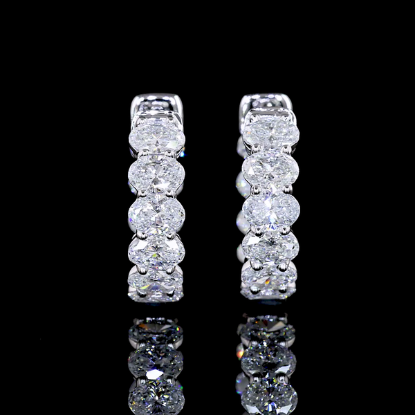 Lab-Grown 2.06 Carat Oval E-VS Diamond 14K White Gold Huggies Earrings