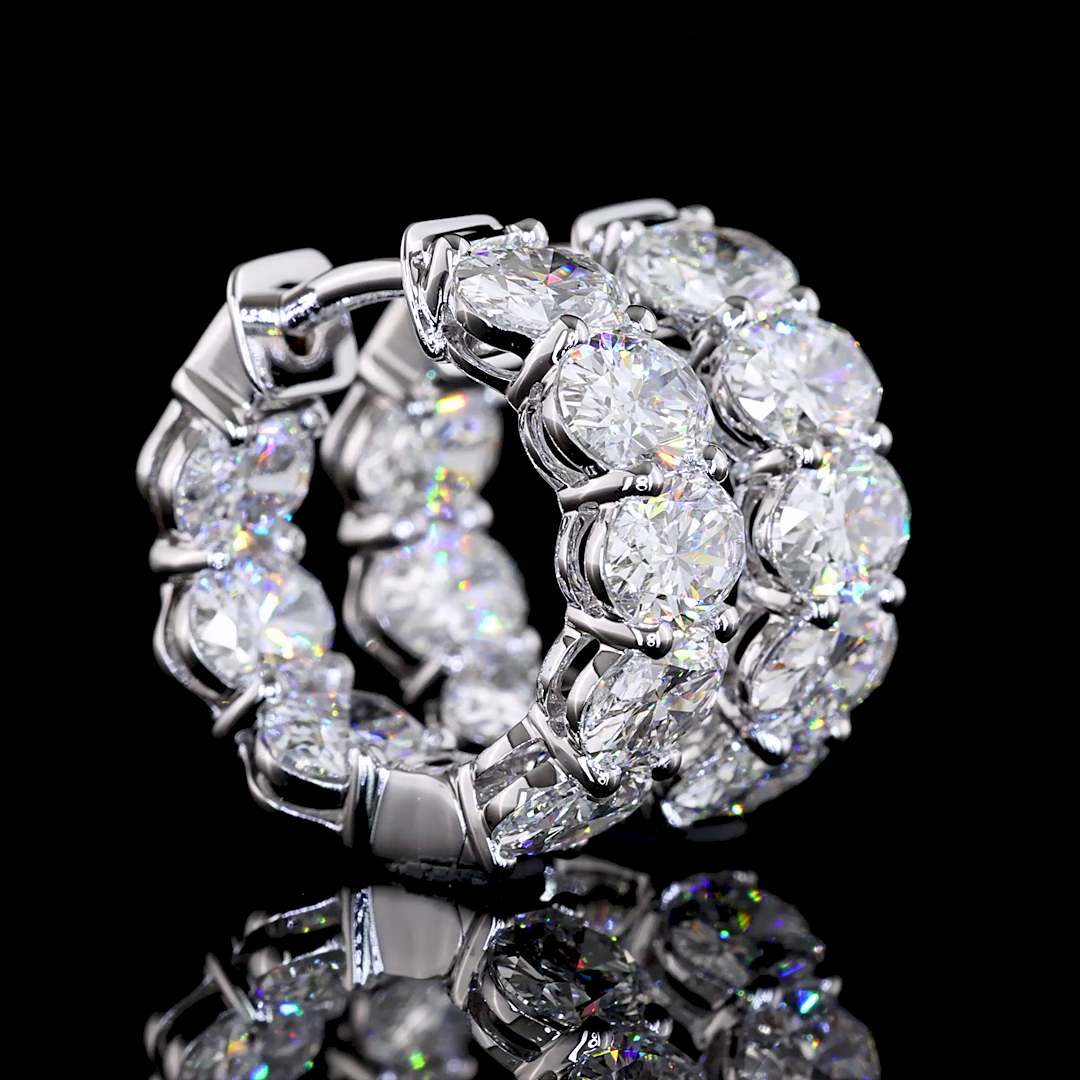 Lab-Grown 4.31 Carat Oval E-VS Diamond 14K White Gold Huggies Earrings