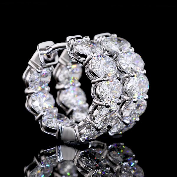 Lab-Grown 4.31 Carat Oval E-VS Diamond 14K White Gold Huggies Earrings
