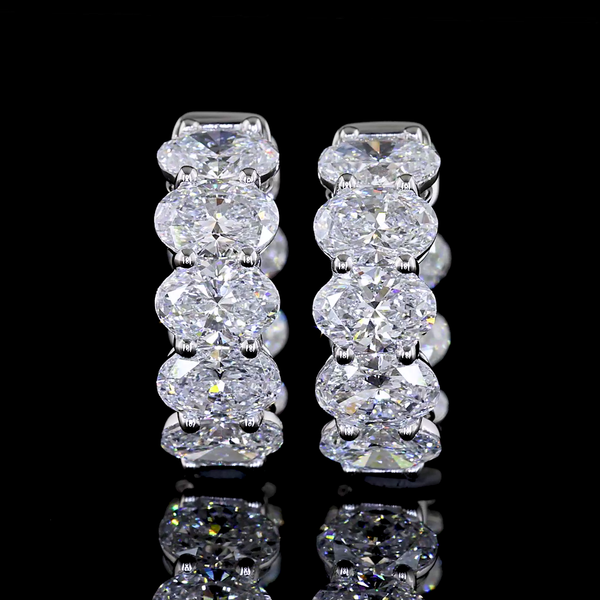 Lab-Grown 4.31 Carat Oval E-VS Diamond 14K White Gold Huggies Earrings