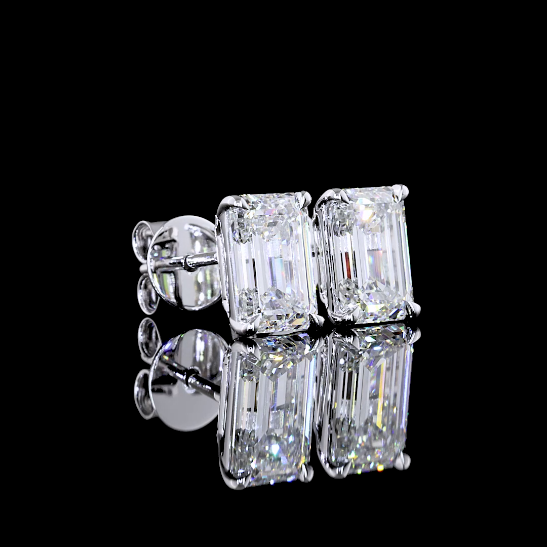 Lab-Grown 2.51 Carat Emerald F-VS1 Diamond 14K White Gold Studs Earrings