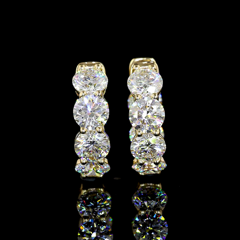 Lab-Grown 3.94 Carat Round E-VS Diamond 14K Yellow Gold Huggies Earrings