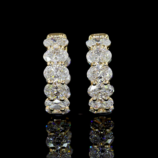 Lab-Grown 3.08 Carat Oval E-VS Diamond 14K Yellow Gold Huggies Earrings