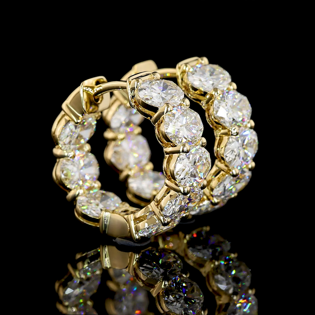 Lab-Grown 4.33 Carat Oval F-VS2 Diamond 14K Yellow Gold Huggies Earrings