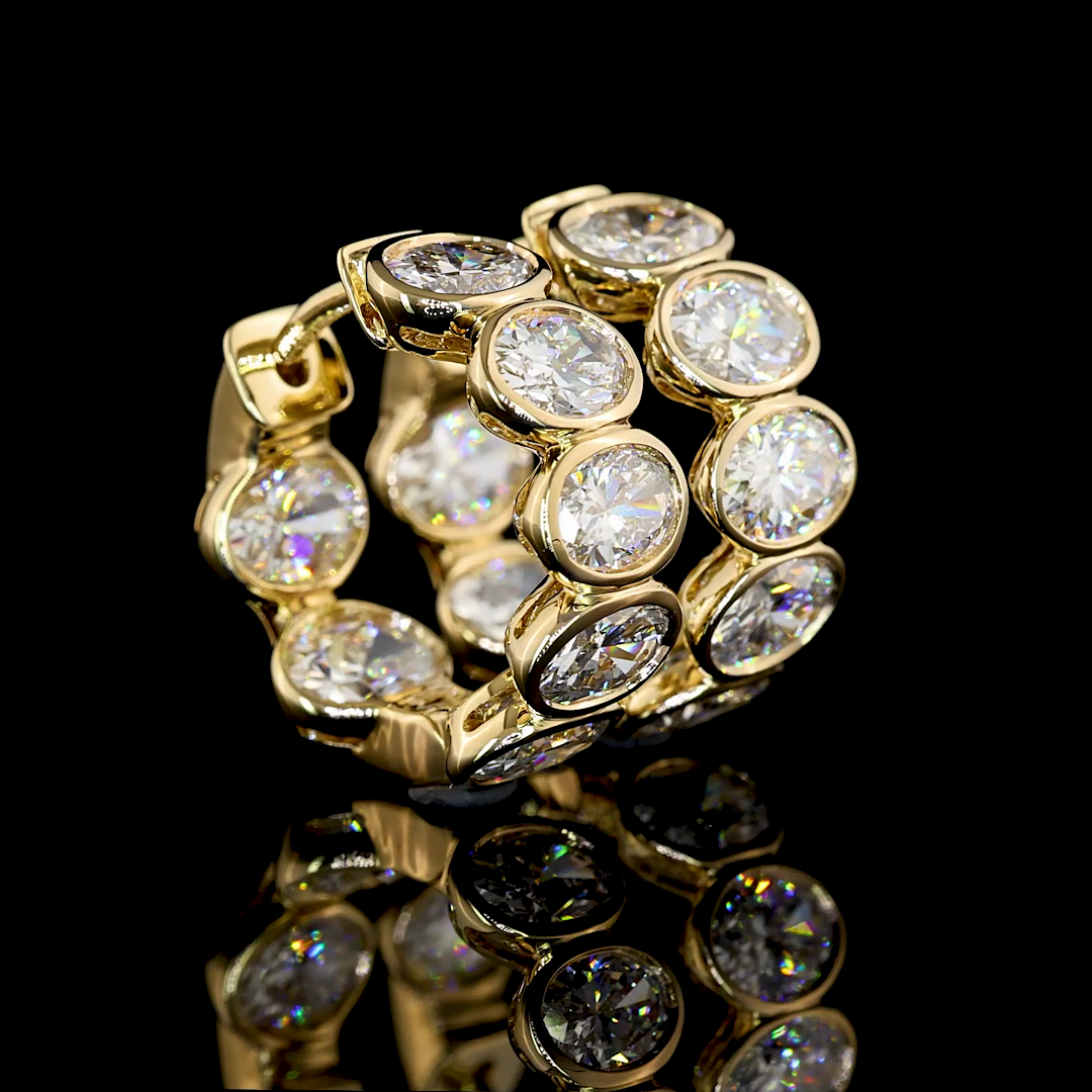Lab-Grown 2.34 Carat Oval F-VS2 Diamond 14K Yellow Gold Huggies Earrings