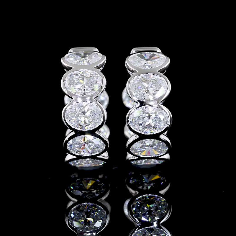 Lab-Grown 3.03 Carat Oval E-VS Diamond 14K White Gold Huggies Earrings