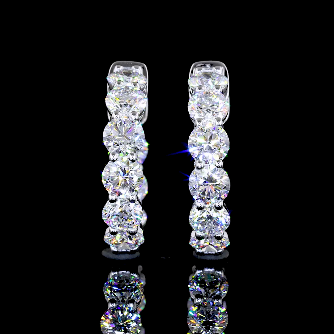 Lab-Grown 1.96 Carat Round E-VS Diamond 14K White Gold Huggies Earrings