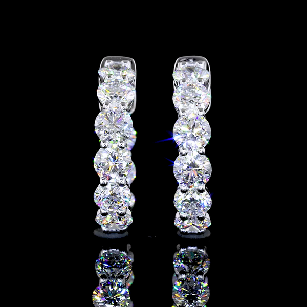 Lab-Grown 1.96 Carat Round E-VS Diamond 14K White Gold Huggies Earrings