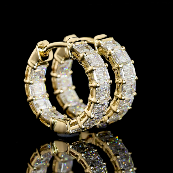 Lab-Grown 2 Carat Emerald E-VS1 Diamond 14K Yellow Gold Huggies Earrings