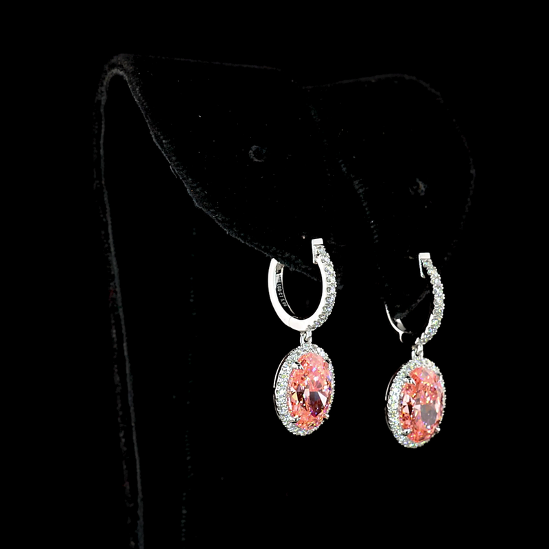 Lab-Grown 4.66 Carat Oval Fancy Intense Pink-VVS2 Diamond 14K White Gold Hanging Earrings