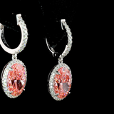 Lab-Grown 4.66 Carat Oval Fancy Intense Pink-VVS2 Diamond 14K White Gold Hanging Earrings