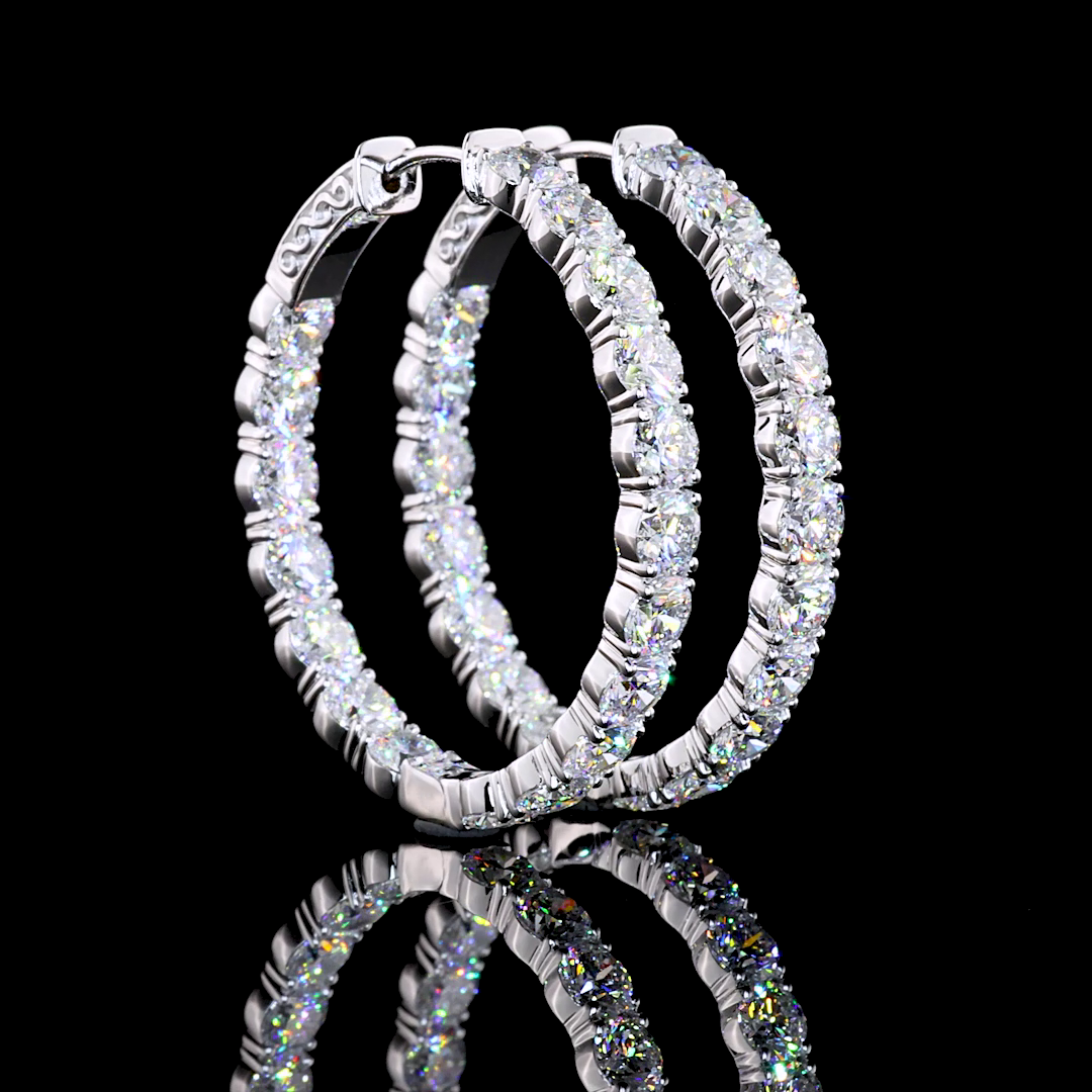 Lab-Grown 5.65 Carat Round E-VS Diamond 14K White Gold Hoops Earrings
