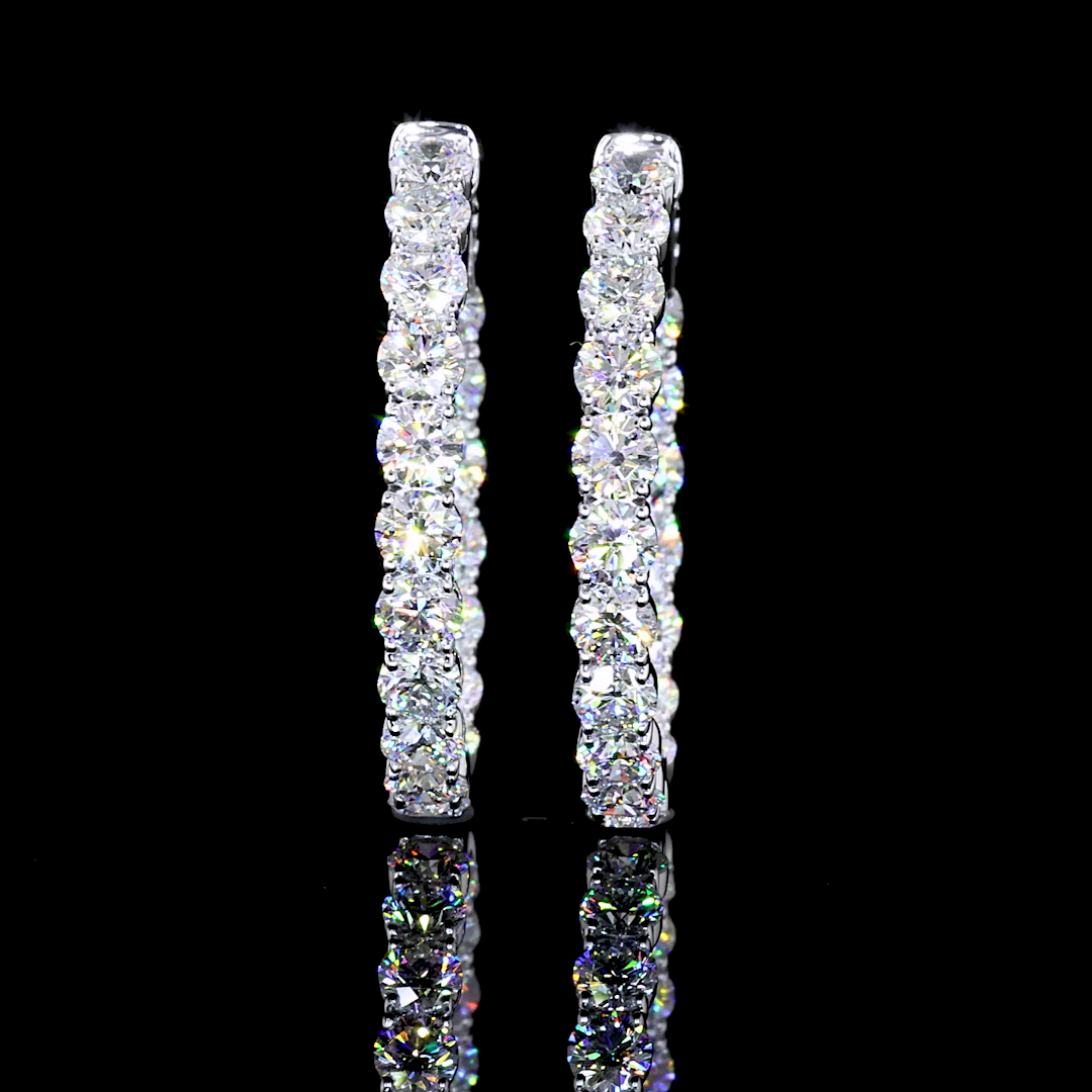Lab-Grown 5.65 Carat Round E-VS Diamond 14K White Gold Hoops Earrings