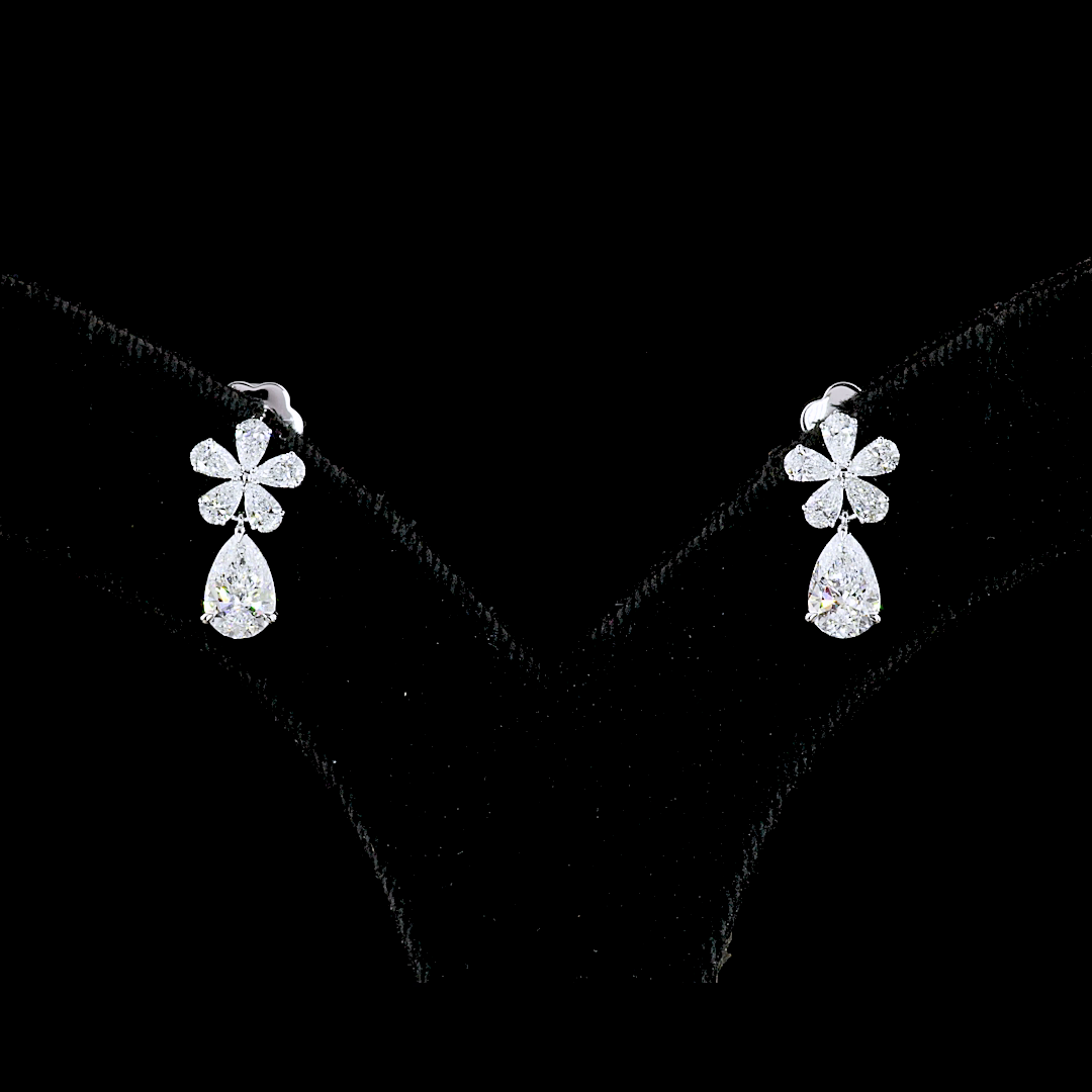 Lab-Grown 1.96 Carat Pear E-VS Diamond 14K White Gold Hanging Earrings