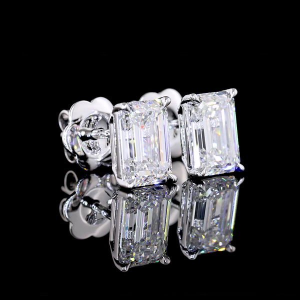 Lab-Grown 2.51 Carat Emerald E-VS2 Diamond 14K White Gold Studs Earrings