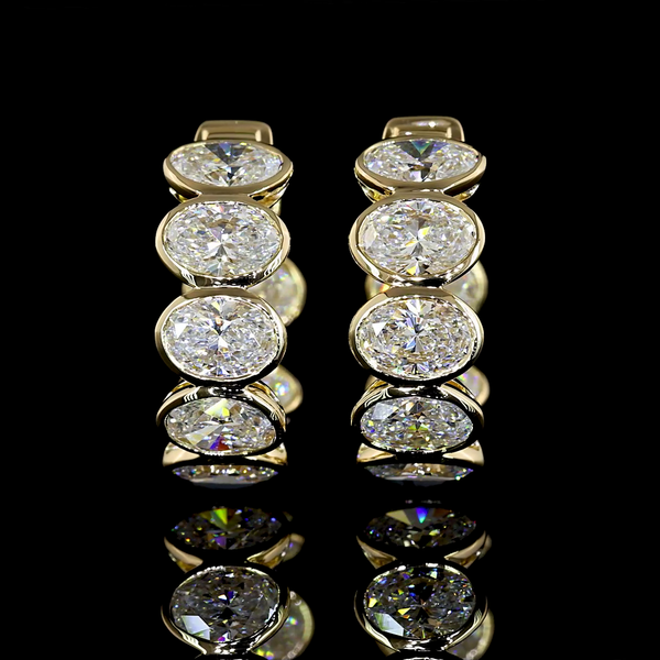 Lab-Grown 3.47 Carat Oval E-VS Diamond 14K Yellow Gold Huggies Earrings