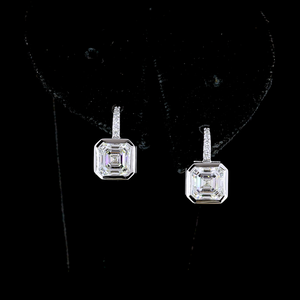 Lab-Grown 3.18 Carat Asscher E-VS1 Diamond 14K White Gold Hanging Earrings