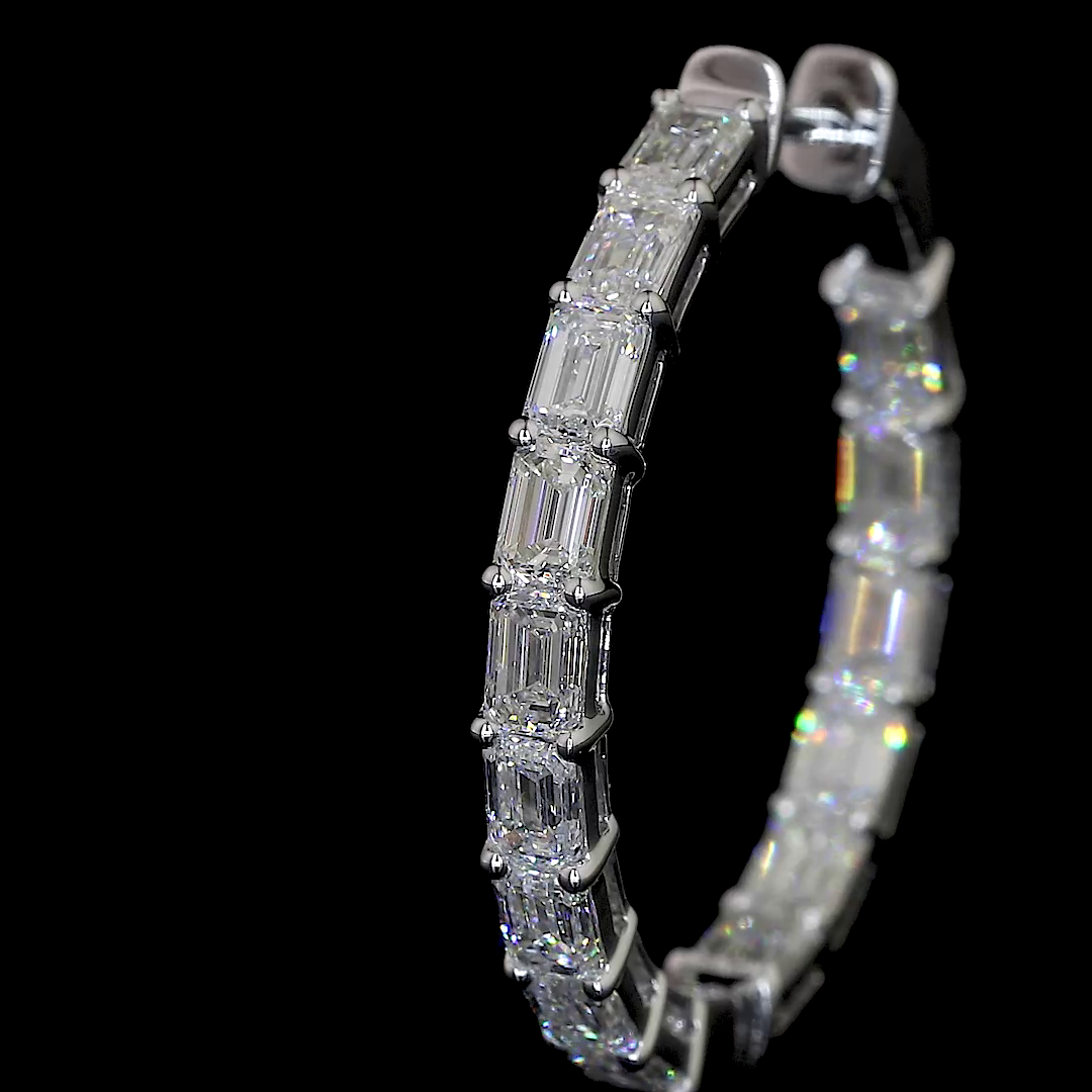 Lab-Grown 3.56 Carat Emerald F-VS2 Diamond 14K White Gold Hoops Earrings