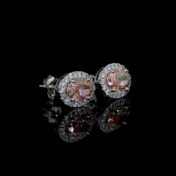 Lab-Grown 1.61 Carat Oval -VS2 Diamond 14K White Gold Halo Studs Earrings