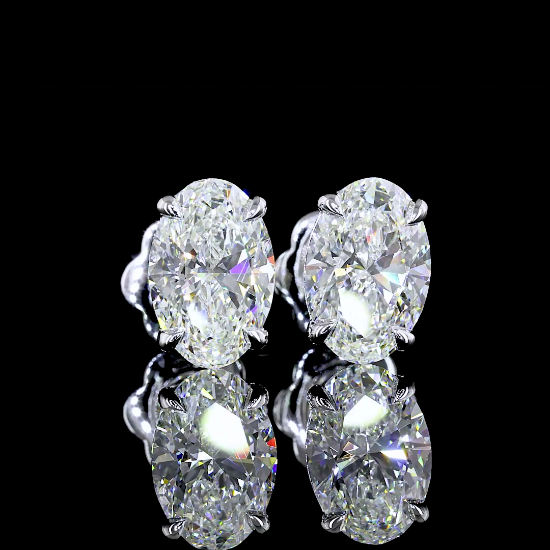 Lab-Grown 2.55 Carat Oval G-VVS2 Diamond 14K White Gold Studs Earrings