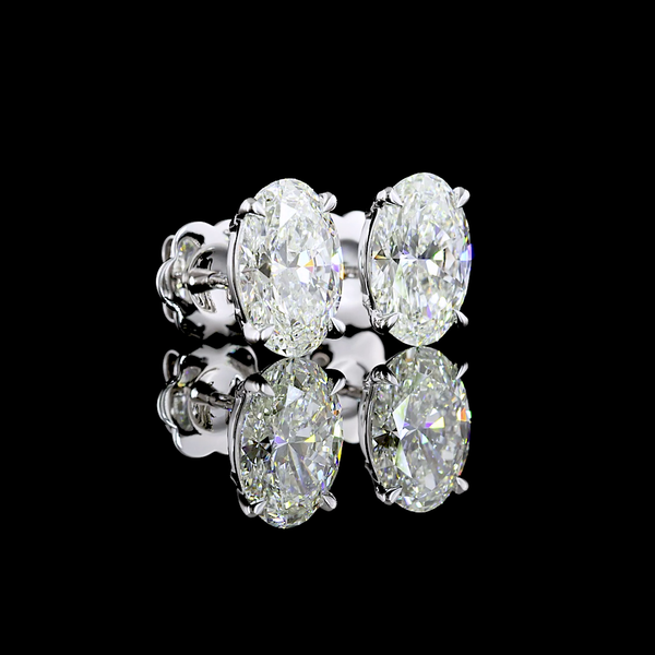 Lab-Grown 3.07 Carat Oval G-VVS2 Diamond 14K White Gold Studs Earrings