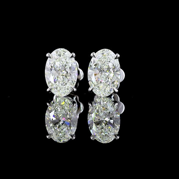 Lab-Grown 3.07 Carat Oval G-VVS2 Diamond 14K White Gold Studs Earrings