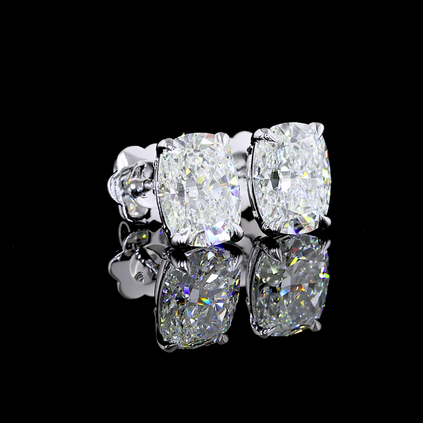 Lab-Grown 4.23 Carat Cushion Brilliant G-VVS2 Diamond 14K White Gold Studs Earrings