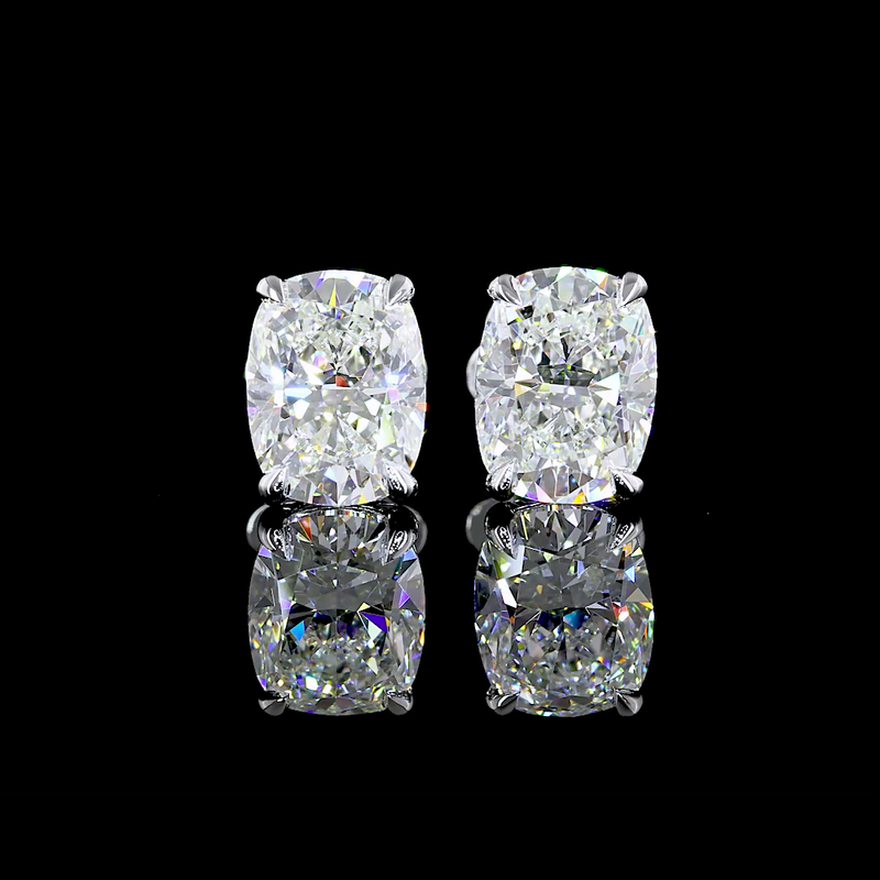 Lab-Grown 4.23 Carat Cushion Brilliant G-VVS2 Diamond 14K White Gold Studs Earrings