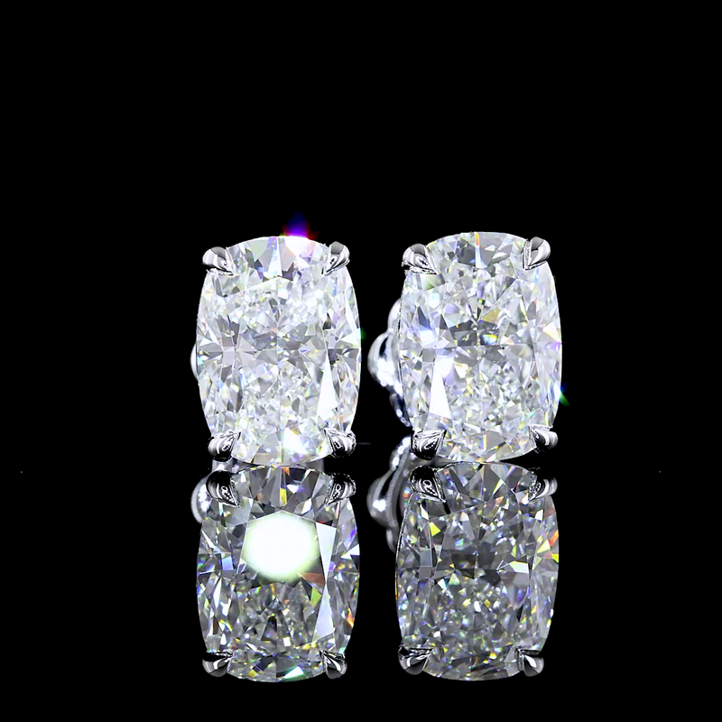 Lab-Grown 5.47 Carat Cushion Brilliant G-VS1 Diamond 14K White Gold Studs Earrings