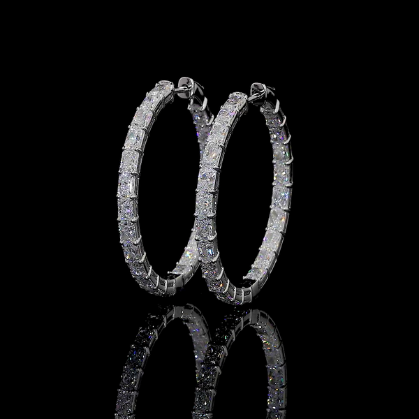 Lab-Grown 5.20 Carat Radiant F-VS2 Diamond 14K White Gold Hoops Earrings