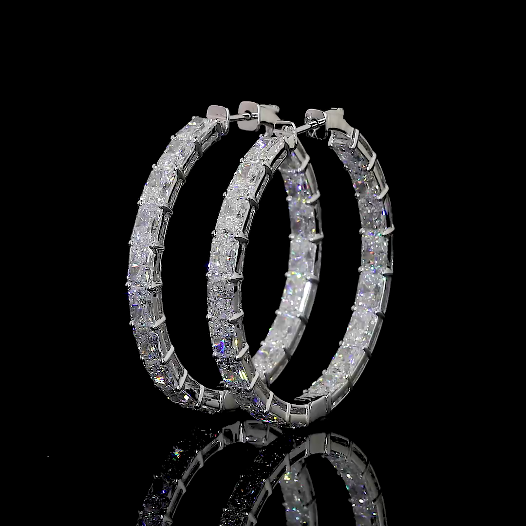 Lab-Grown 12.29 Carat Radiant F-VS2 Diamond 14K White Gold Hoops Earrings