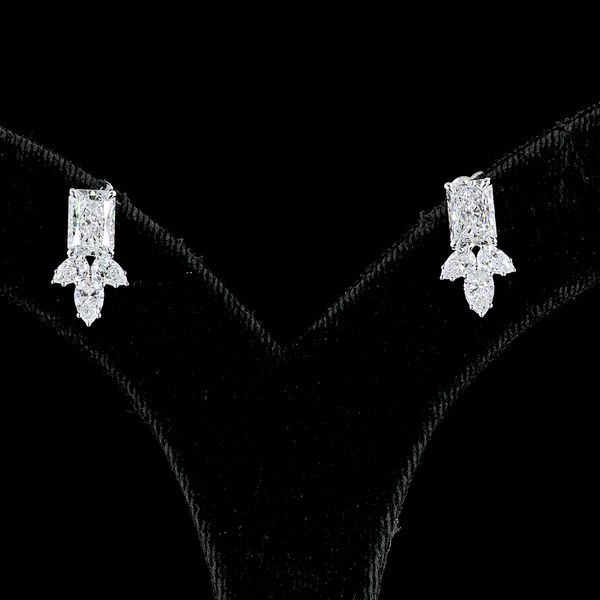 Lab-Grown 2.9 Carat Radiant E-VS2 Diamond 14K White Gold Hanging Earrings