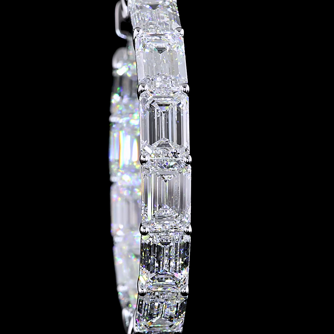 Lab-Grown 26.54 Carat Emerald E-F-VVS2 Diamond 14K White Gold Hoops Earrings