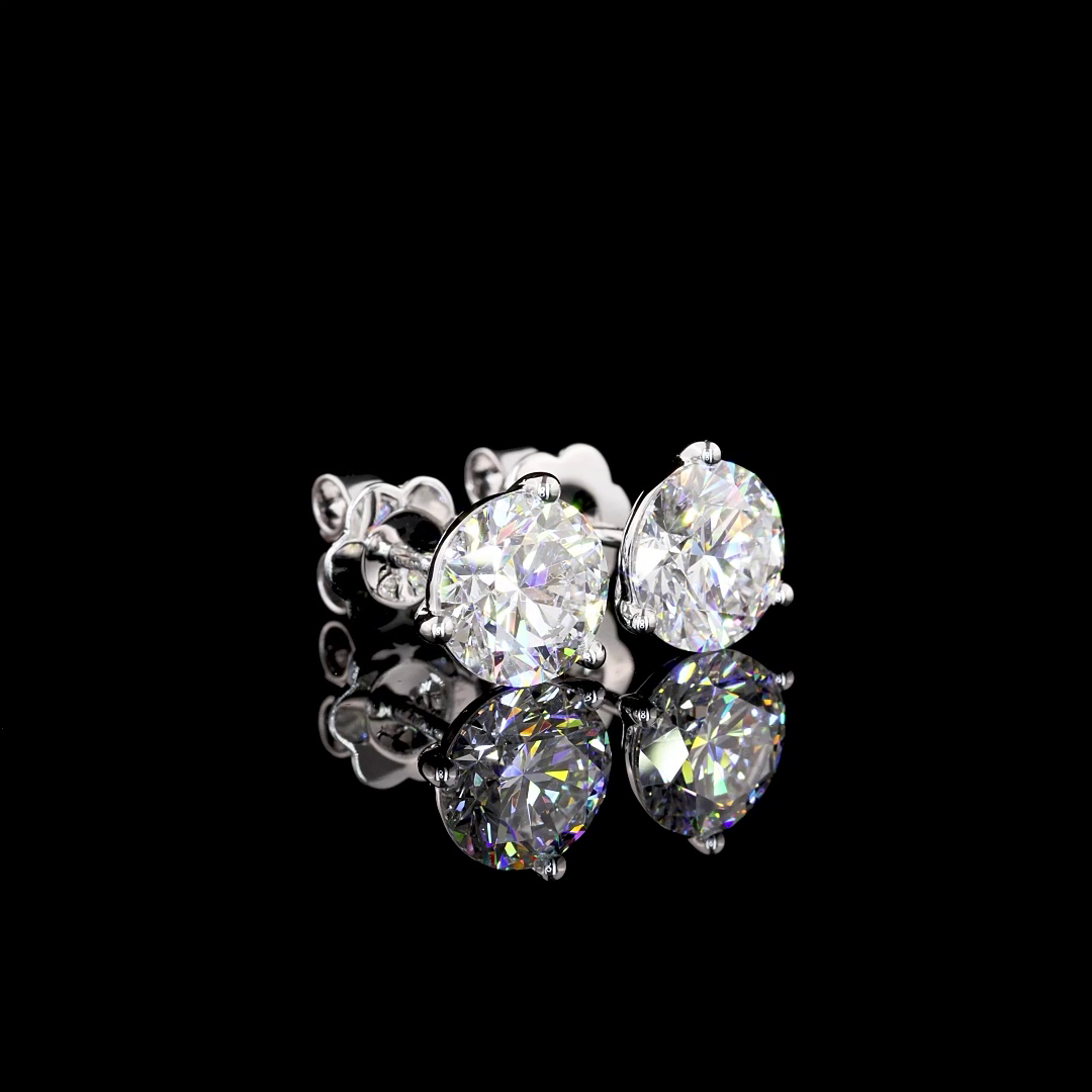 Lab-Grown 3.04 Carat Round F-VS1 Diamond 14K White Gold Martini Earrings