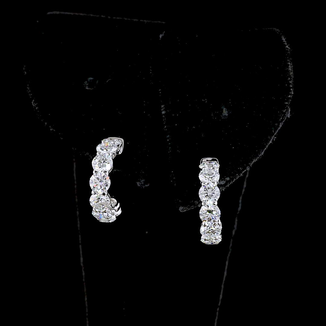 Lab-Grown 2.86 Carat Round E-VS Diamond 14K White Gold C Hoops Earrings
