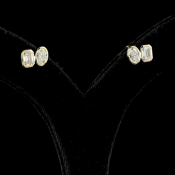 Lab-Grown 1.85 Carat MIX E-VS Diamond 14K Yellow Gold Studs Earrings