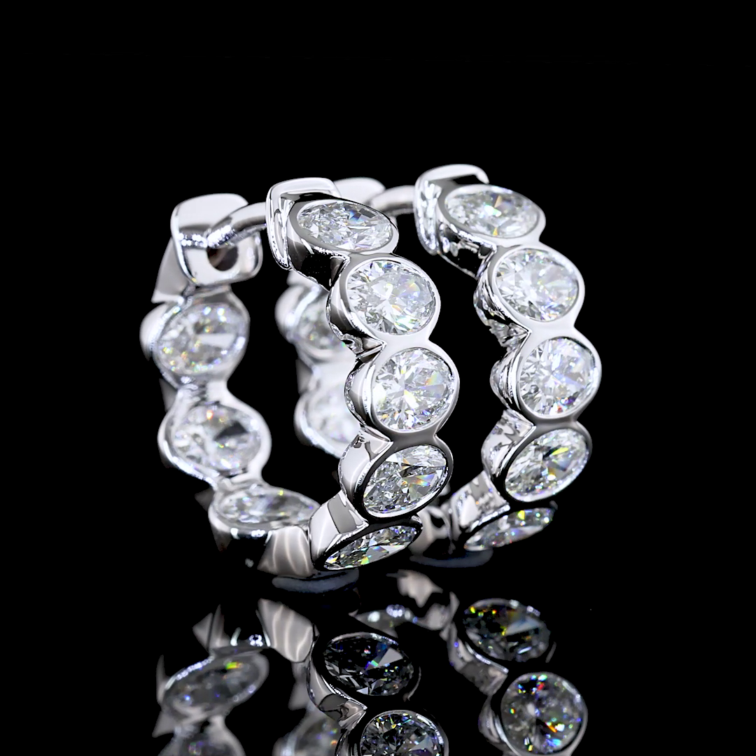 Lab-Grown 1.94 Carat Oval E-VS Diamond 14K White Gold Huggies Earrings