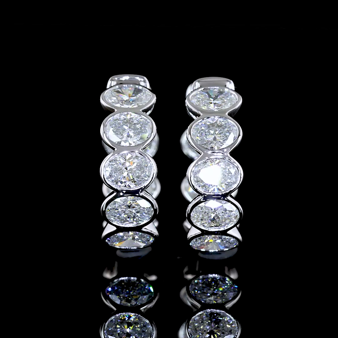 Lab-Grown 1.94 Carat Oval E-VS Diamond 14K White Gold Huggies Earrings