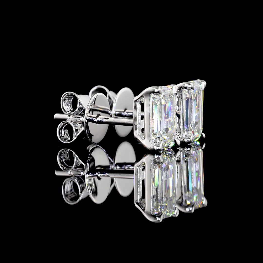 Lab-Grown 1.53 Carat Emerald E-VS1 Diamond 14K White Gold Studs Earrings