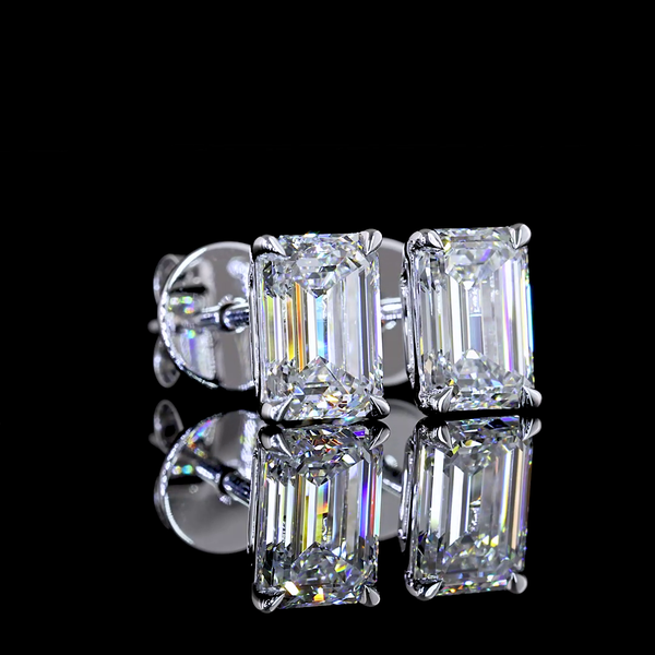Lab-Grown 1.47 Carat Emerald E-VS1 Diamond 14K White Gold Studs Earrings