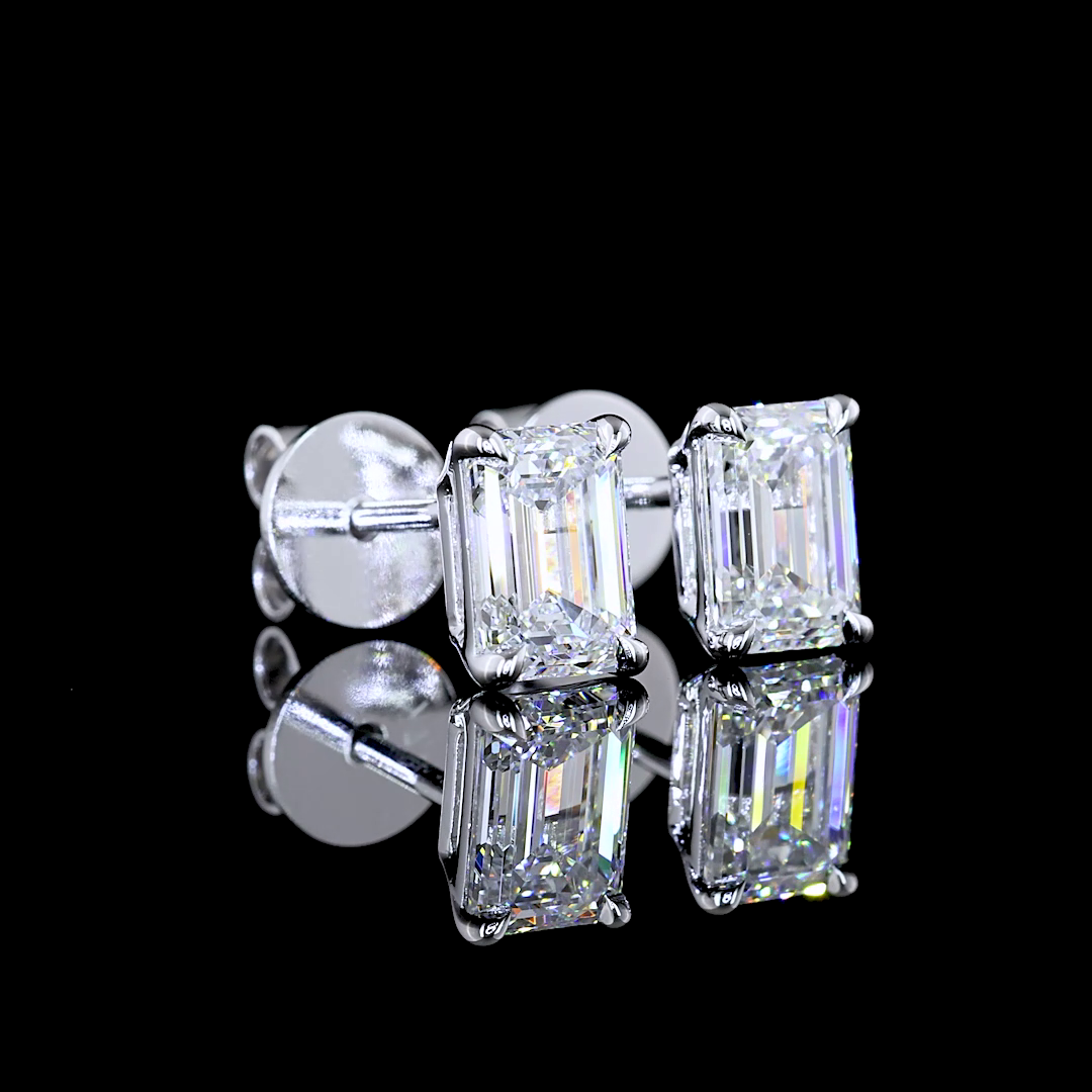 Lab-Grown 1.46 Carat Emerald D-VVS2 Diamond 14K White Gold Studs Earrings